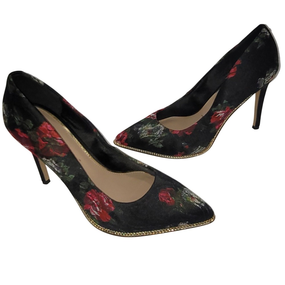 BCB Generation Chain Pointy Floral Lace Black Red Gold Chain Pumps‎ 10 Boho Y2K